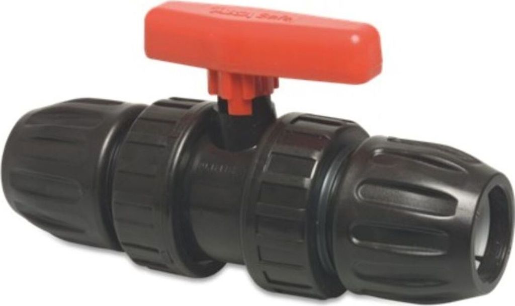 Mega Kugelhahn mit Klemmverbinder 40 mm PP schwarz, Typ Safe 500