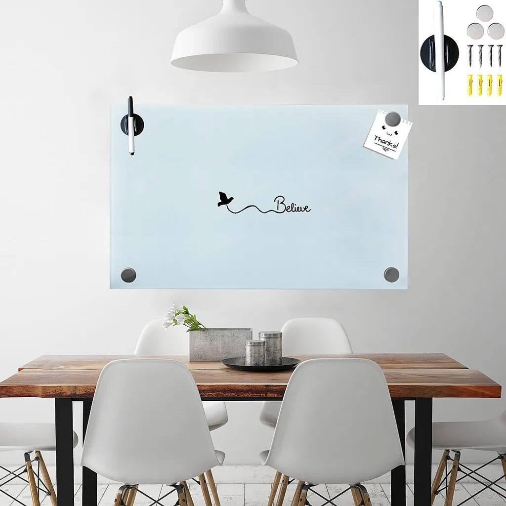 Tableau magnétique verre 45 cm surface effaçable à sec et design pur