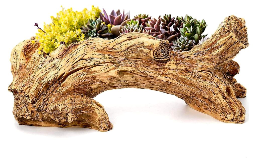 Treibholz-Pflanzgefäß, Kunstholz-Harz-Sukkulenten-Pflanzgefäß, Vintage-Blumenbehälter mit Drainageloch für den Innen- und Außenbereich