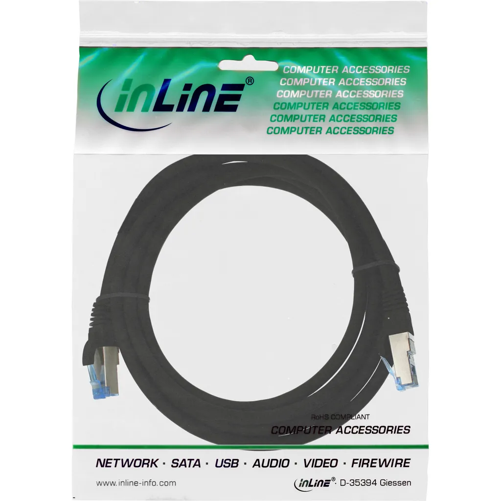 InLine 76802S Cavo Patch Cat.6A S/FTP 2m Nero | Performance 10Gbps - 6
