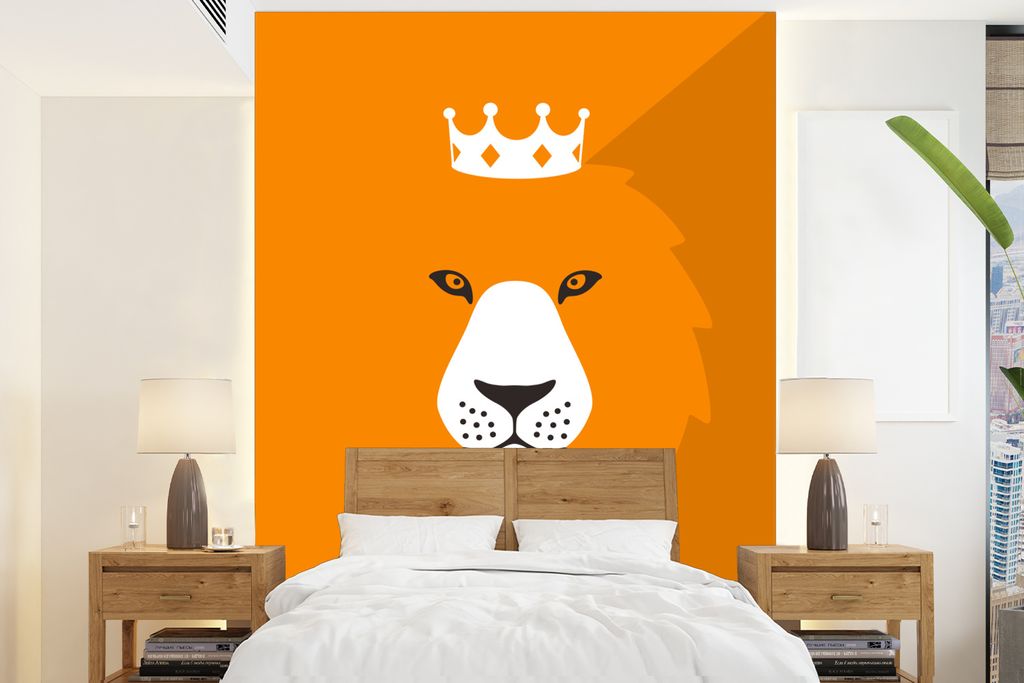 MuchoWow Fototapete für Wohnzimmer oder Schlafzimmer Wandtapete Vinyl Motivtapete Porträt - Löwe - Krone - 175x240 cm - Schlafzimmertapete