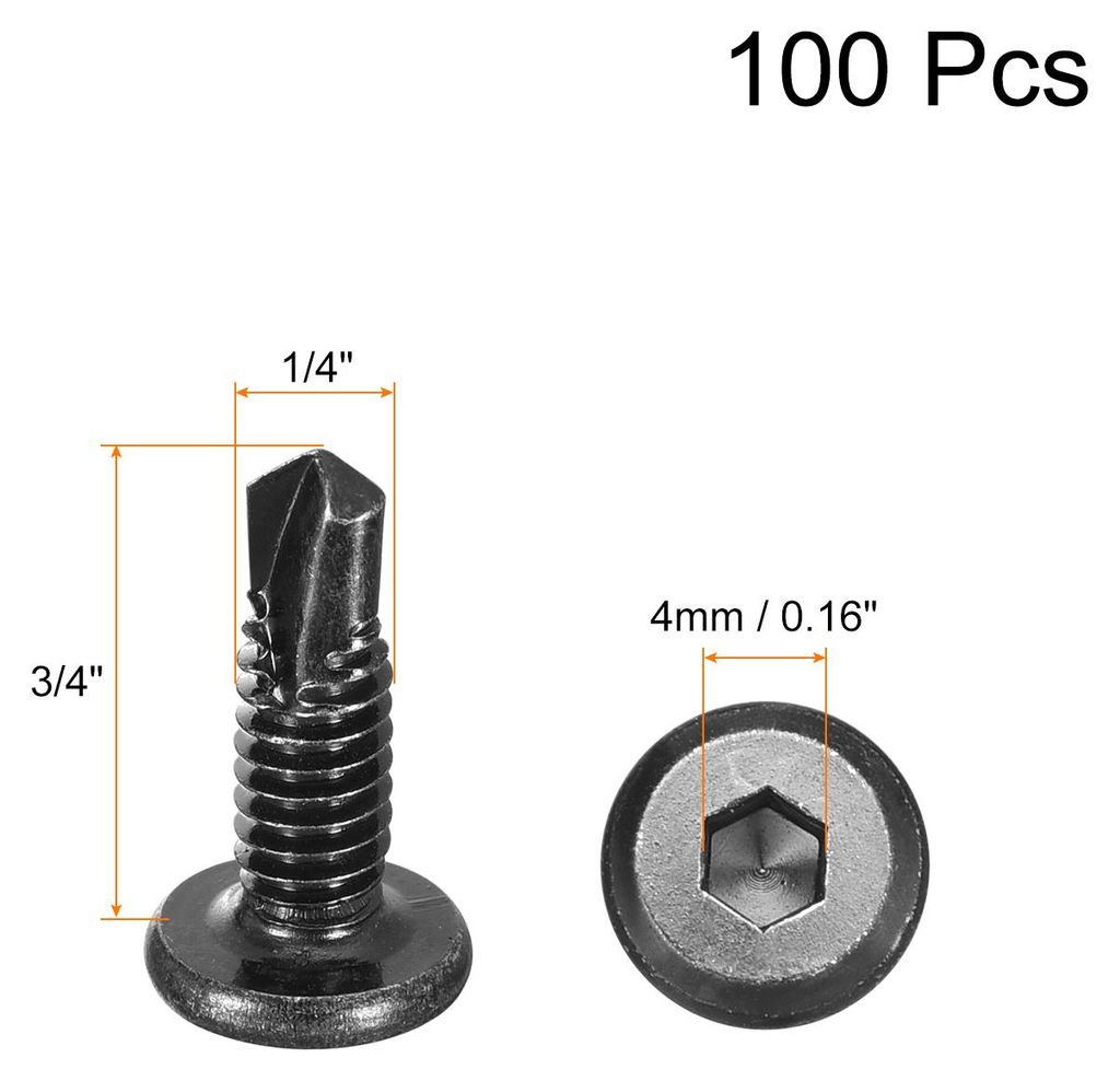100 Stš¹ck Selbstschneidende Schraube 1/4 x 3/4" Innensechskantschrauben 410 Edelstahl Blatt Metall Flach Kopf Bohrschraube Schwarz