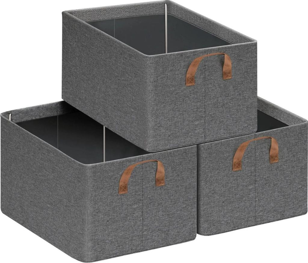 Stoff Aufbewahrungsboxen für Kleiderschrank - Faltboxen - 3er Set - Größe M - Faltbar - Vliesstoff - Rechteckig - 150 kg Tragkraft - Schwarz