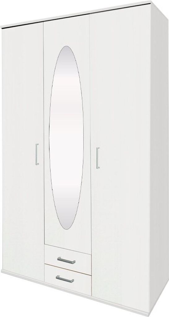 Kleiderschrank Drehtürenschrank mit Spiegel - weiß 120 cm Produktbild 