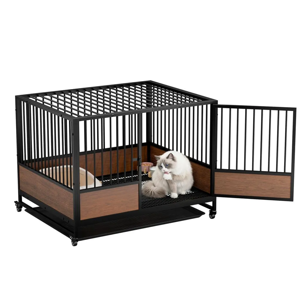 Cage pour chat empilable en métal avec bac de fond et portes de sécurité