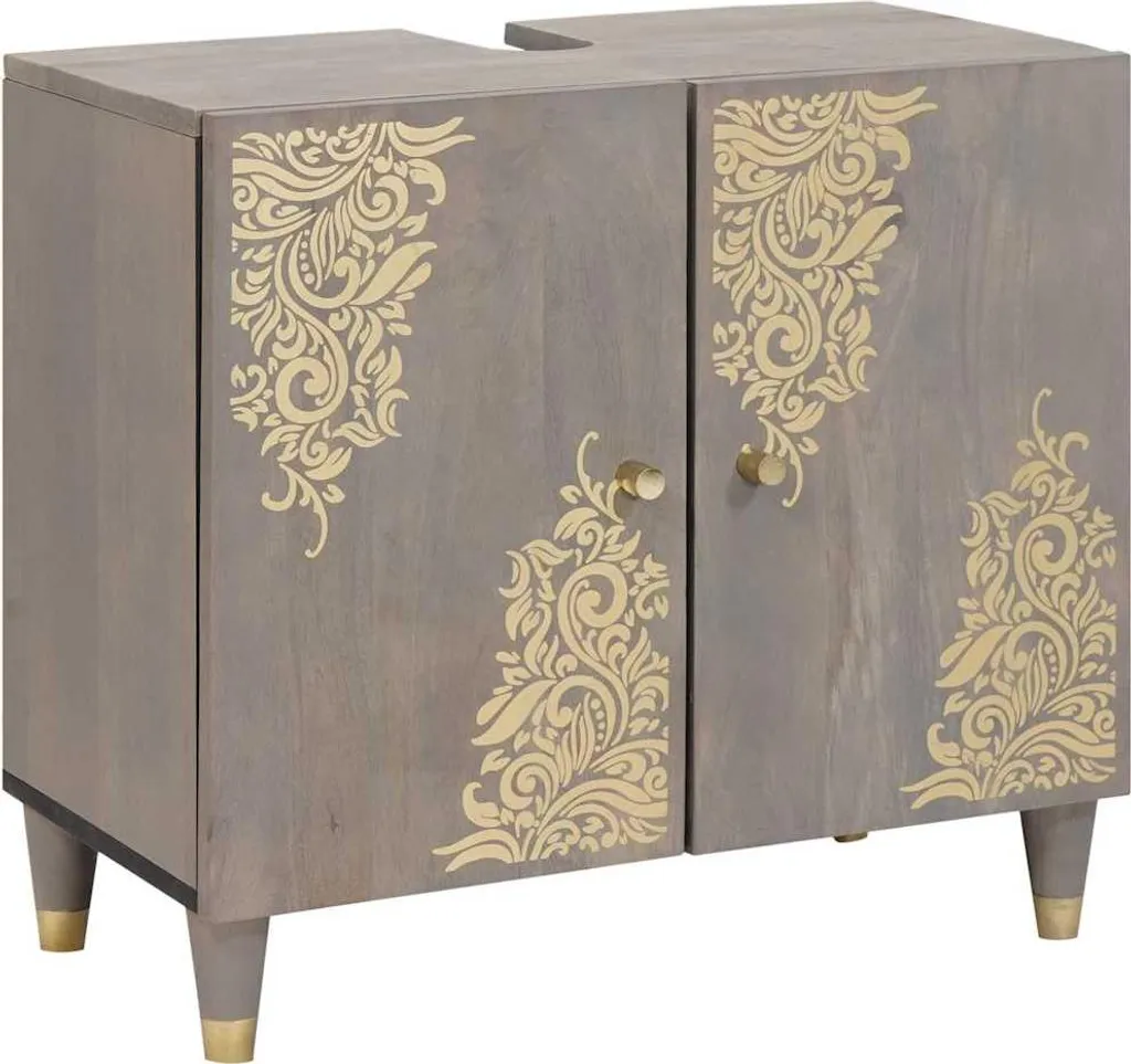 Mobiletto Grigio Legno Massello Mango 62x33x58 cm | Alta Qualità