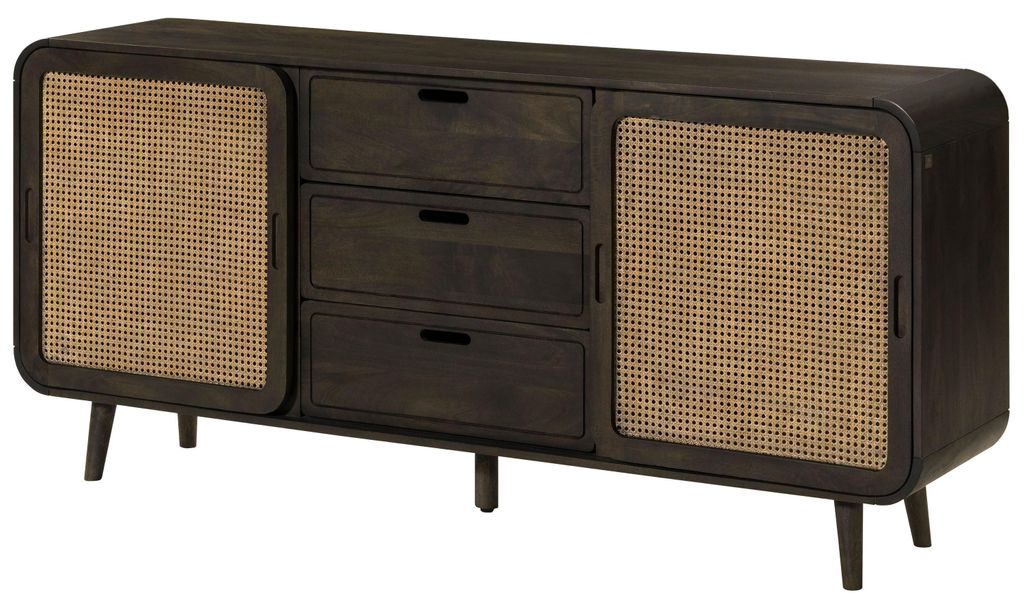 MASSIVMOEBEL24 Sideboard Mango 180x40x80 dunkelgrau lackiert VALENCIA #219