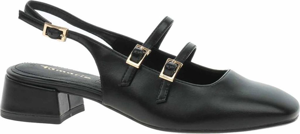 Tamaris Damen Pumps Schwarz mit Riemchen, quadratischer Spitze und Blockabsatz