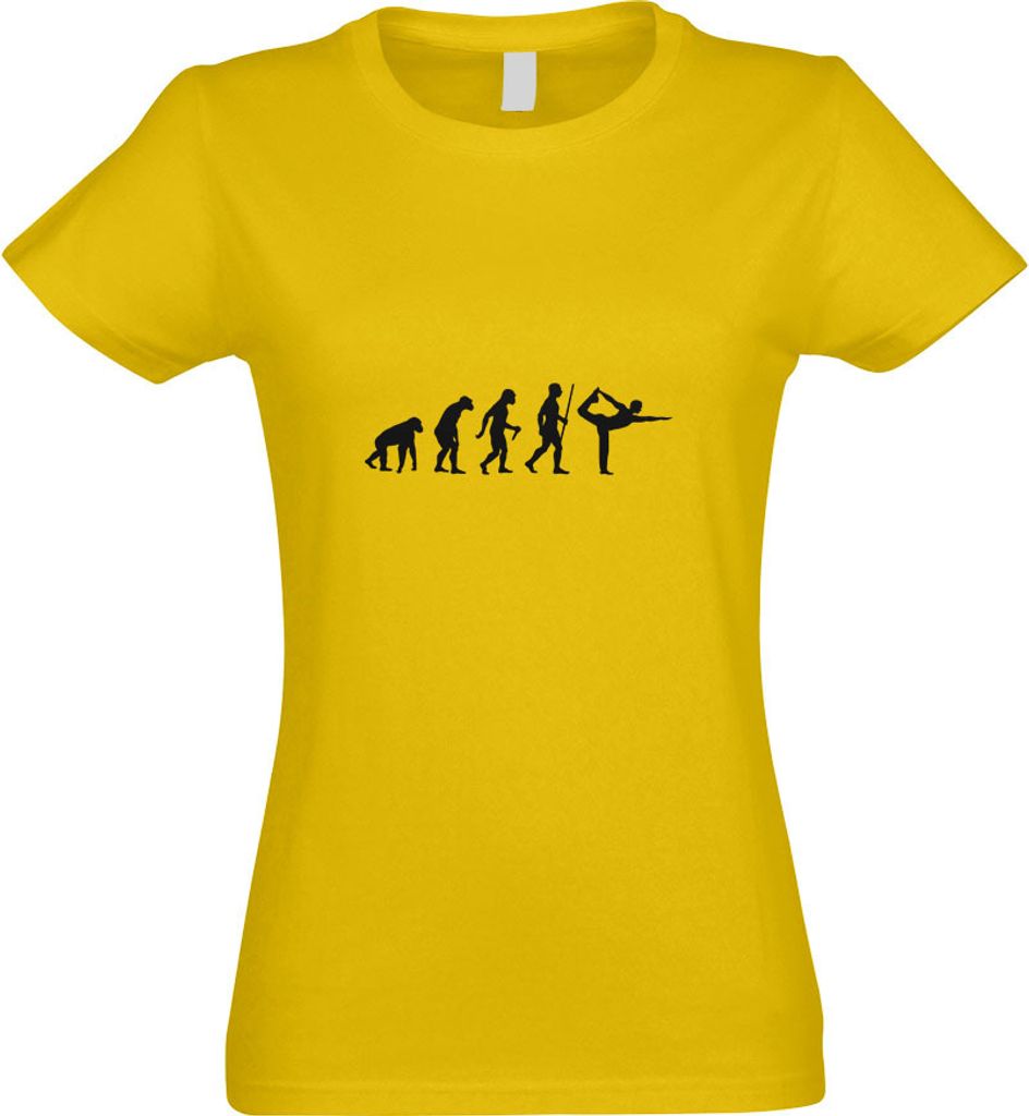 Kiwistar - T-Shirt tailliert - Damen - gelb - Yoga Gymnastik Evolution III - mit Motiv Bedruckt - Funshirt Design - Sport - Freizeit - Damen - M