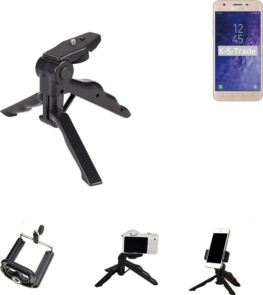 K-S-Trade Stativ Tisch-Ständer Dreibein Handy-Stativ Ständer kompatibel mit Samsung Galaxy J3 Star Mini-Stativ Smartphone Tripod Handy-Stativ aus