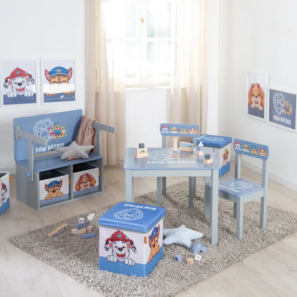 Set Tavolino Paw Patrol + 2 Sedie | Arredo Bimbi Legno Grigio Blu - 2