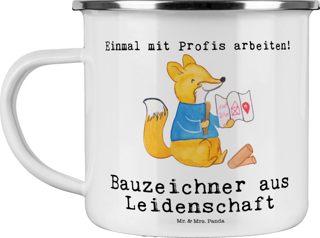 Mr. & Mrs. Panda Pott Bauzeichner Leidenschaft - Weiß - Geschenk, Emailletasse, Emaille Tasse, Haferl, Kaffeepott, Teetasse