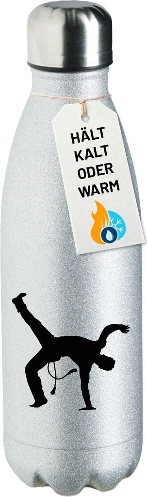 Huuraa Trinkflasche Capoeira Silhouette 500ml Silver Edelstahl Wasserflasche Trinkflasche Geschenkidee