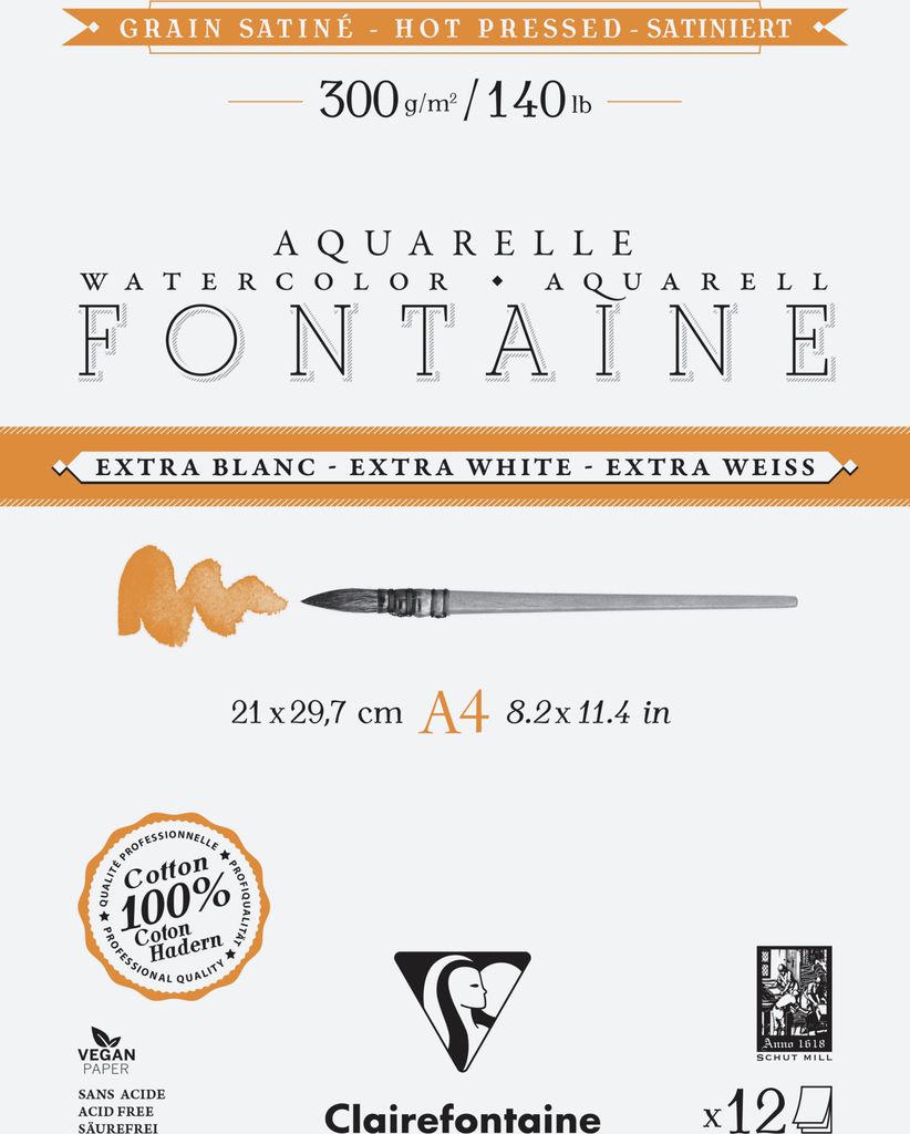 Clairefontaine 5x Block Aquarellpapier 12 Blatt A4 extra weiß - 976027C