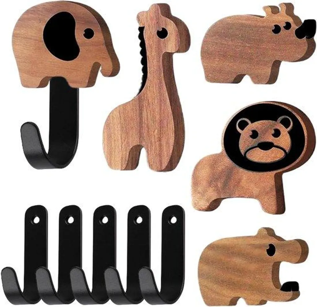 Porte-manteau Mural Enfant en Noyer : Lot de 5 Patères Design Naturel