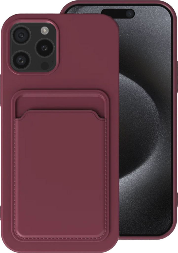 Smartphonica Handytasche Geeignet für iPhone 15 Pro mit Kartenhalter - TPU Rückwand mit Kartenfach - Bordeaux Rot