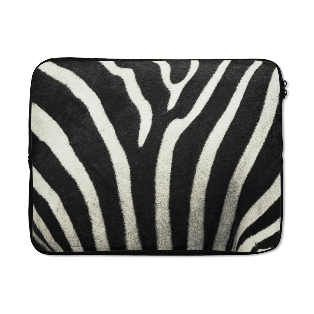 MuchoWow Laptop Hülle 17 Zoll Laptoptasche Tiermuster - Zebra - Schwarz - Weiß - Zipper - Schutzabdeckung
