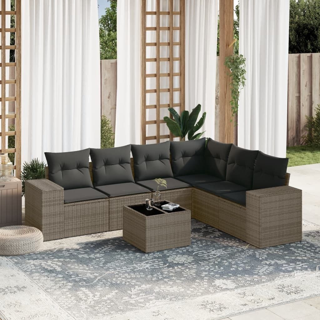 Maison Exclusive - 7-tlg. Garten-Sofagarnitur mit Kissen Grau Poly Rattan
