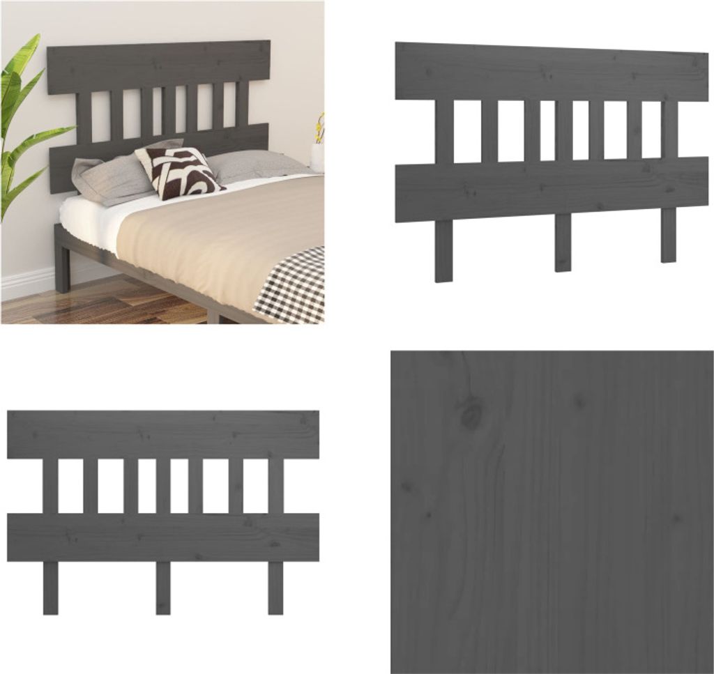 vidaXL Kopfteil Grau 163,5x3x81 cm Massivholz Kiefer - Kopfteil - Kopfteile - Bettkopfteil - Holzkopfteil