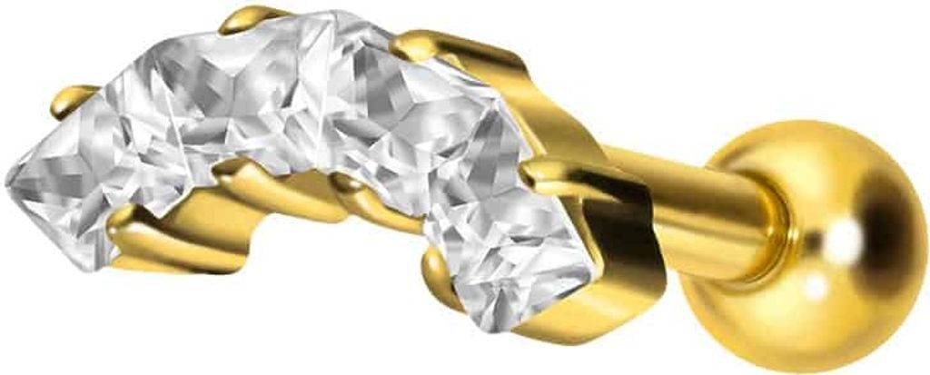 Ohrpiercing Titan Ohrpiercing mit Innengewinde EINGEFASSTE KRISTALLTRAPEZE Gold Stablänge: 6mm | Discgröße: 4 x 10 (4 Kristalle)mm