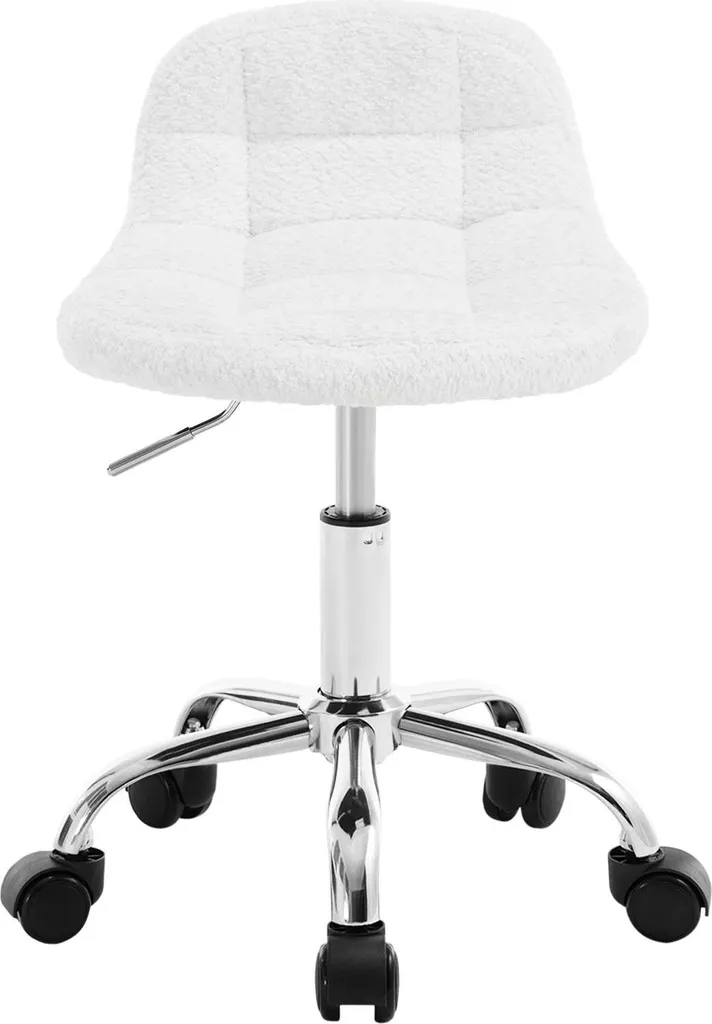 Chaise de travail pivotante blanche avec dossier bas et assise chenille