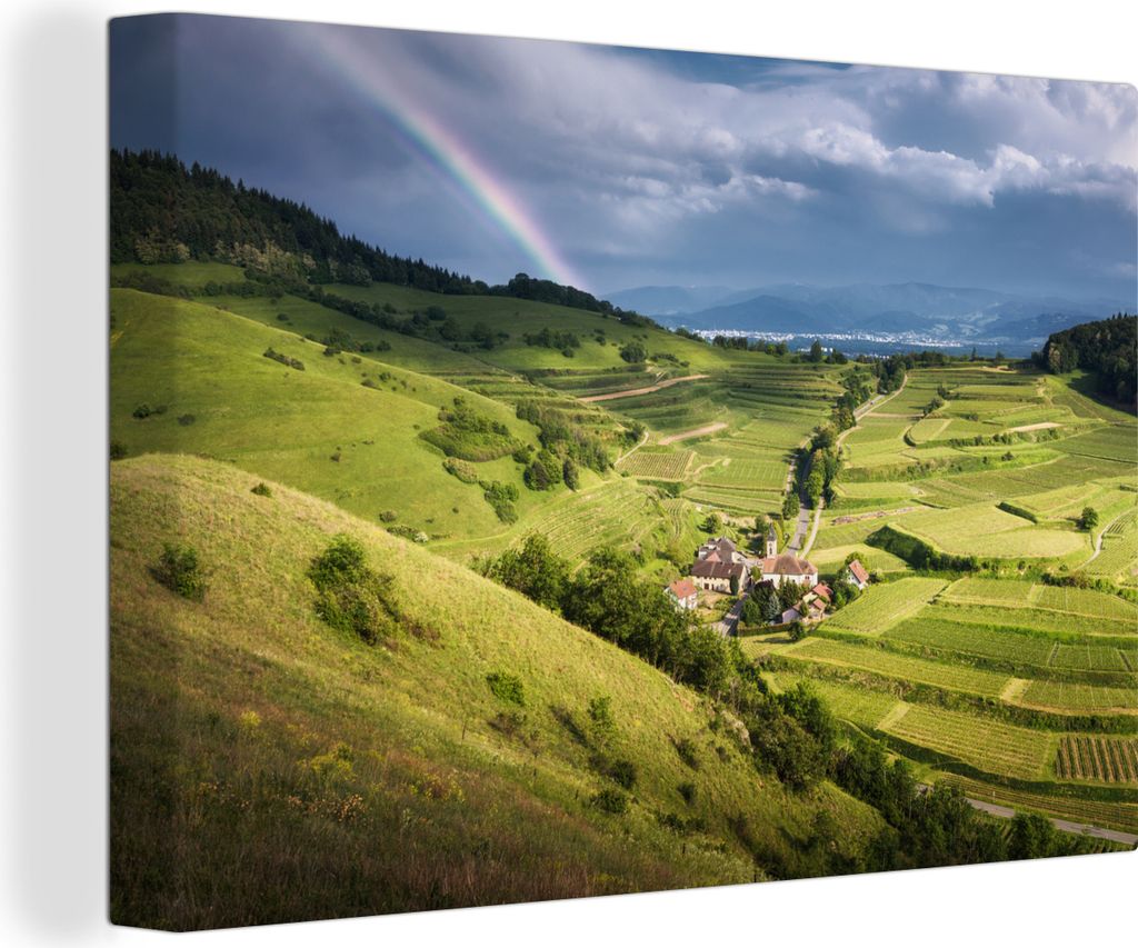 OneMillionCanvasses - Leinwandbilder - 140x90 cm, Regenbogen über dem Schwarzwald im Südwesten Deutschlands, Wandbilder Kunstdruck Wanddekorati...