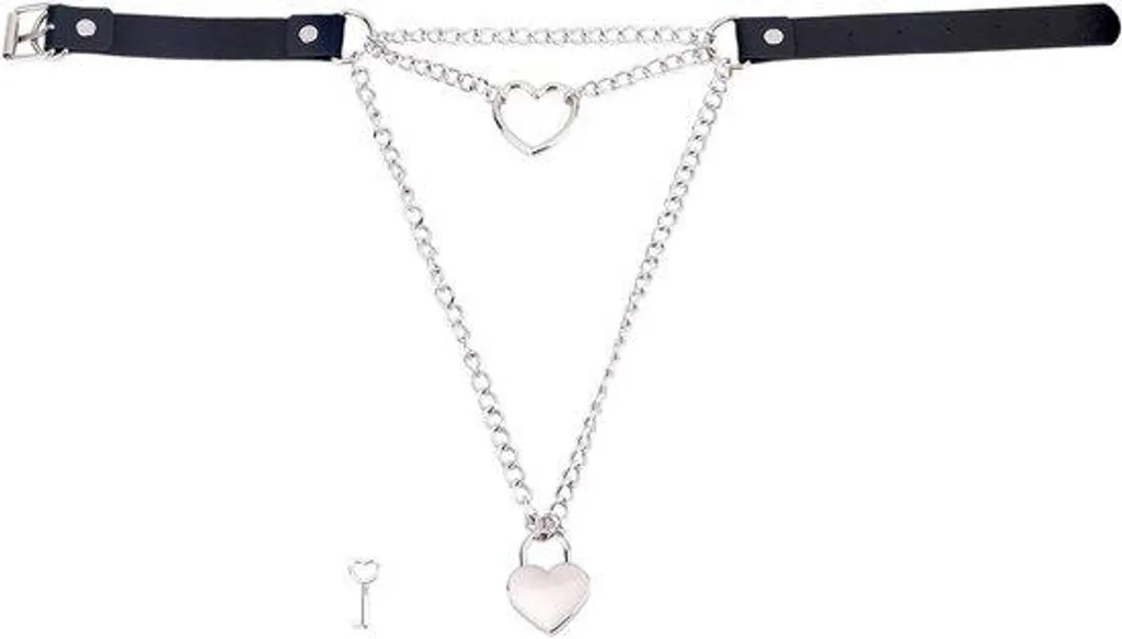 Choker cœur vintage pour femme collier punk noir avec anneaux métalliques