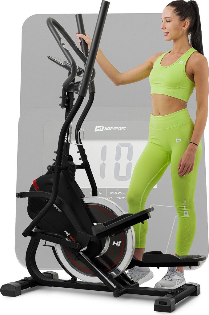 Hop-Sport Cross Stepper für zuhause HS-400B Icon Schwarz - 2-in-1 Crosstrainer und Stepper mit Trainingscomputer - innovatives Trainingsgerät