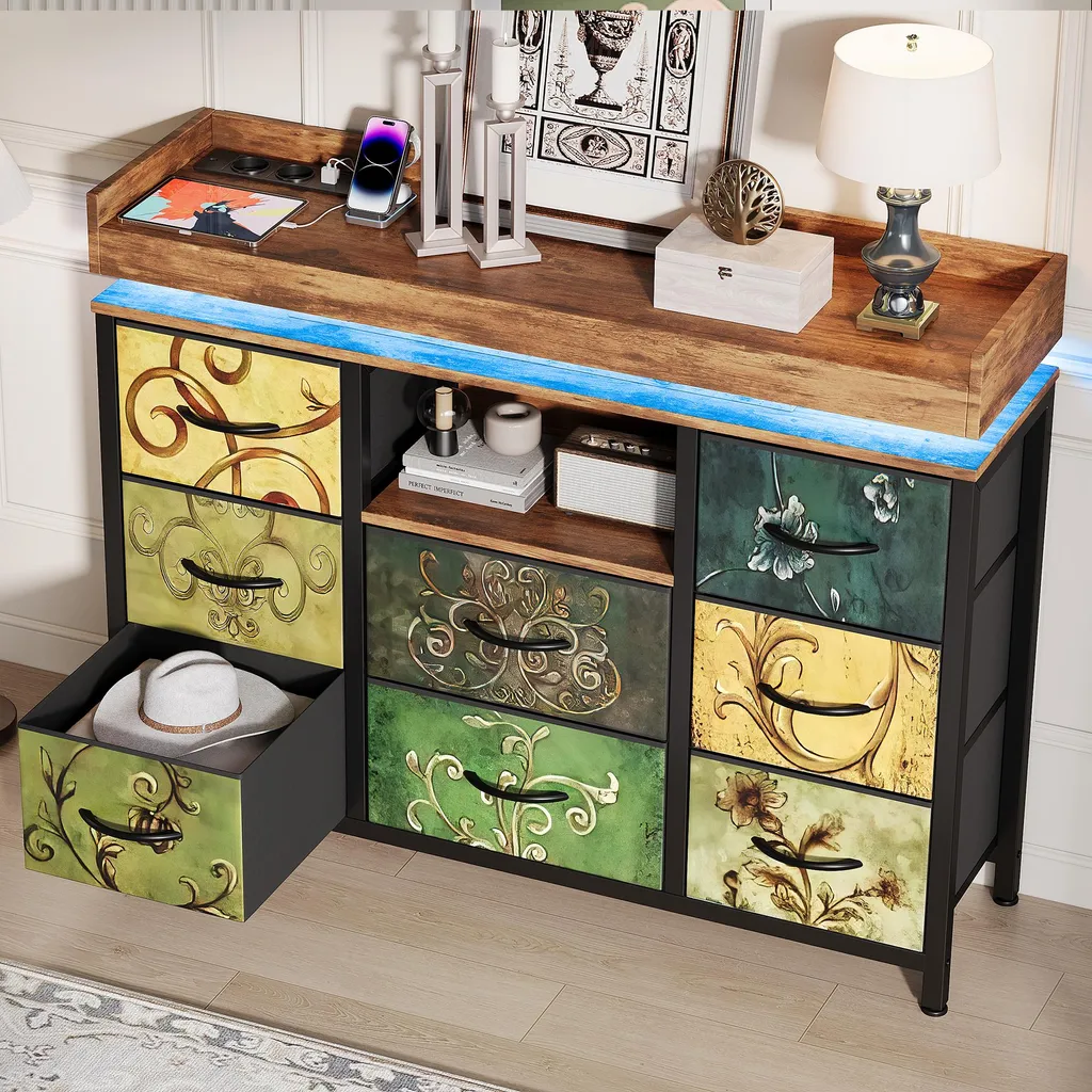 Commode 8 tiroirs avec prises intégrées pour ranger votre salon - 10