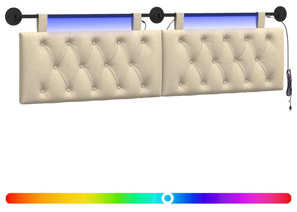 vidaXL Hängendes Kopfteil Mit LED Licht Creme Stoff