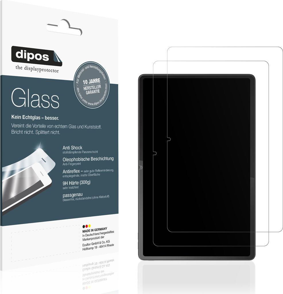 2x Schutzfolie für Lenovo Tab P11 (2nd Gen) tb350xu matt - Anti-Shock 9H Folie dipos