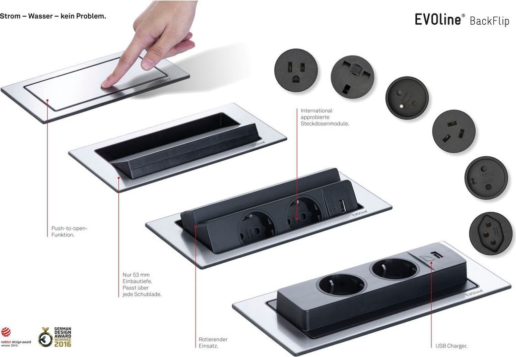 Evoline Backflip, Edelstahl 2-Fach Steckdose 417515 Produktbild 30