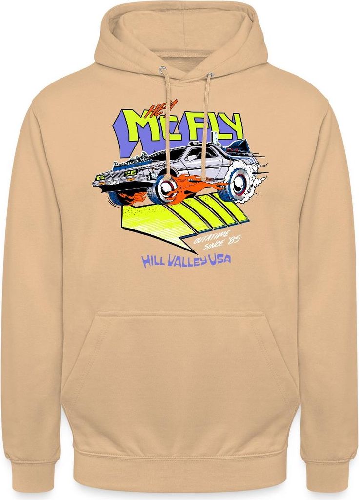 Spreadshirt Zurück In Die Zukunft Hey McFly Delorean Uni Hoodie, M, Pfirsich