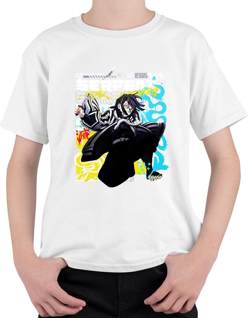 Demon Slayer Obanai Iguro Schlange Hashira Anime Japan Y2K Streetwear Uni Kinder T-Shirt, Weiß, 140