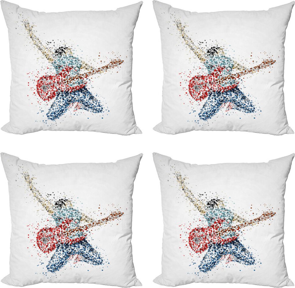 ABAKUHAUS Popstar-Party Kissenbezug Set (4 Stück), Gitarrist Dots, Moderner Doppelseitiger Digitaldruck, 45 cm x 45 cm, Mehrfarbig