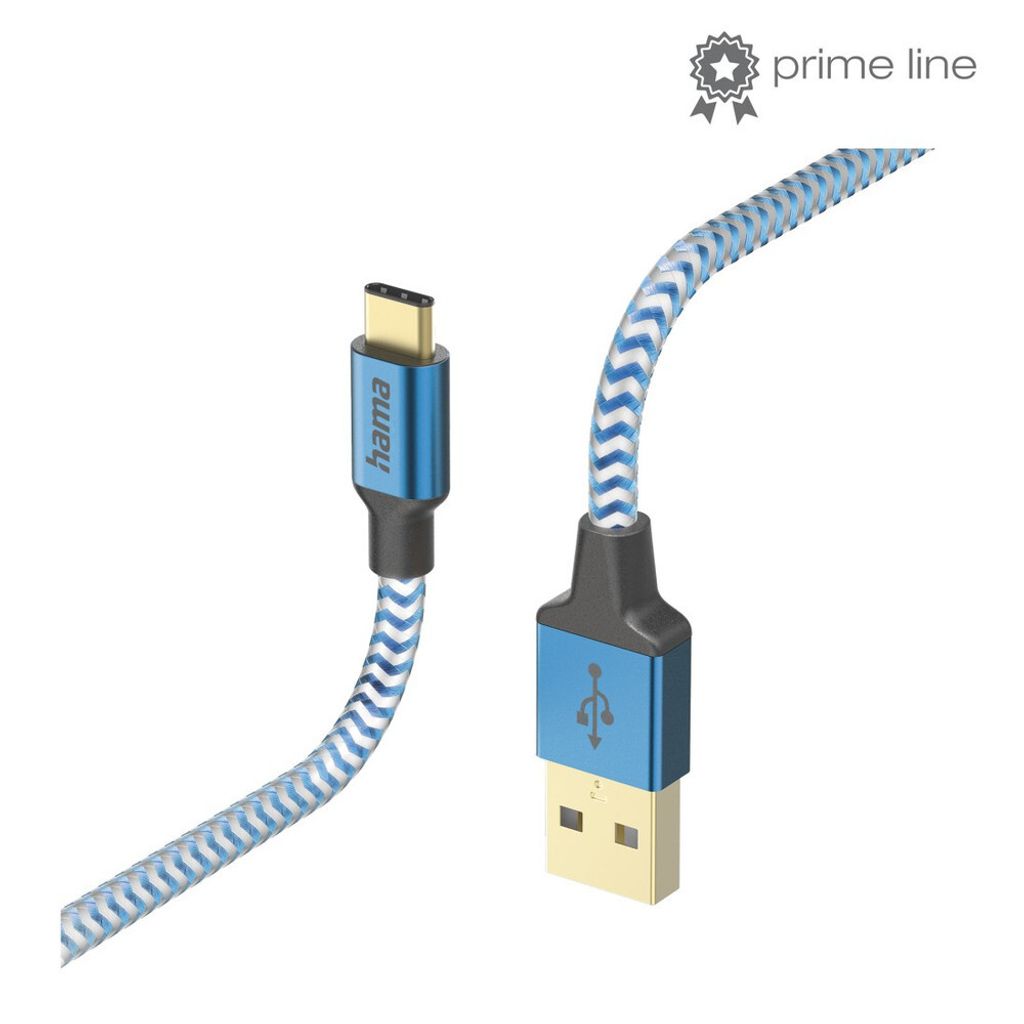 Ladekabel "Reflective", USB-A - USB-C, 1,5 m, Nylon, Blau Produktbild 