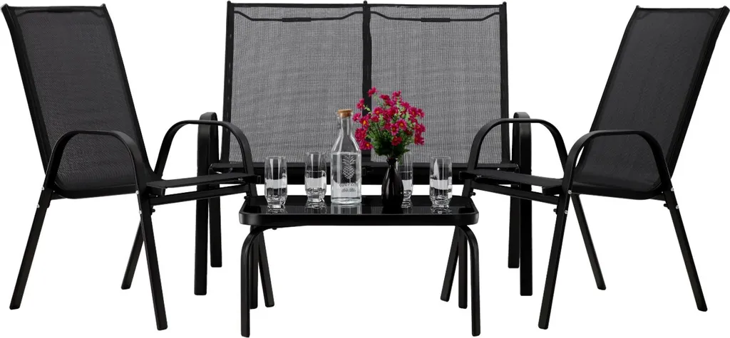 Salon de jardin en métal ADRIANNA noir - Ensemble table et chaises chic