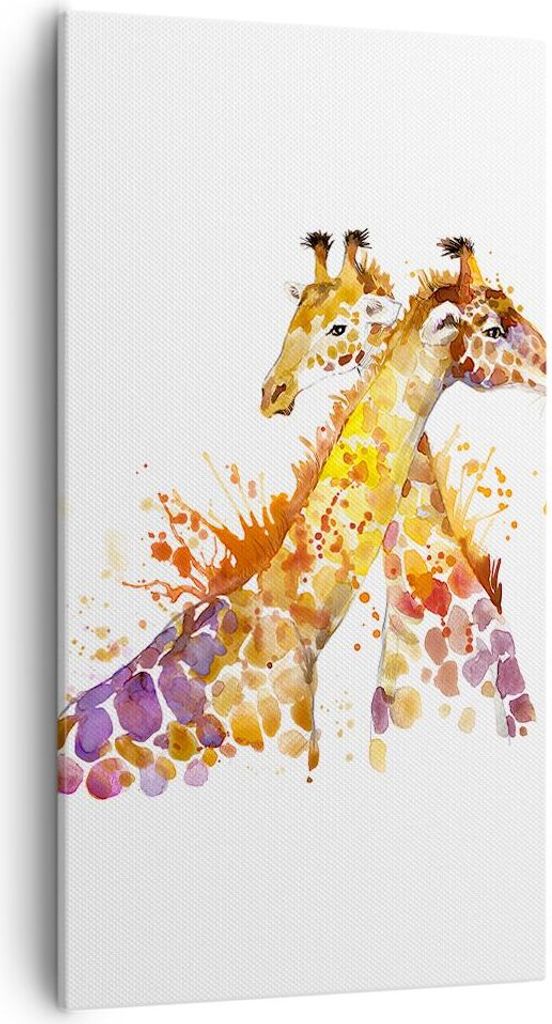 Bild auf Leinwand - Leinwandbild - Giraffen Tiere Kinder Safari - 55x100cm - Wand Bild - Wanddeko - Leinwanddruck - Bilder - Kunstdruck - Wanddekor...