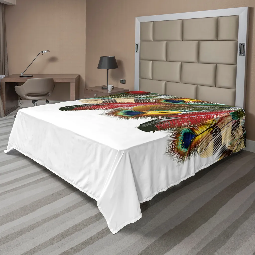 Drap de Lit Antibactérien Motif Paon, Tissu Doux et Durable 260x266 cm