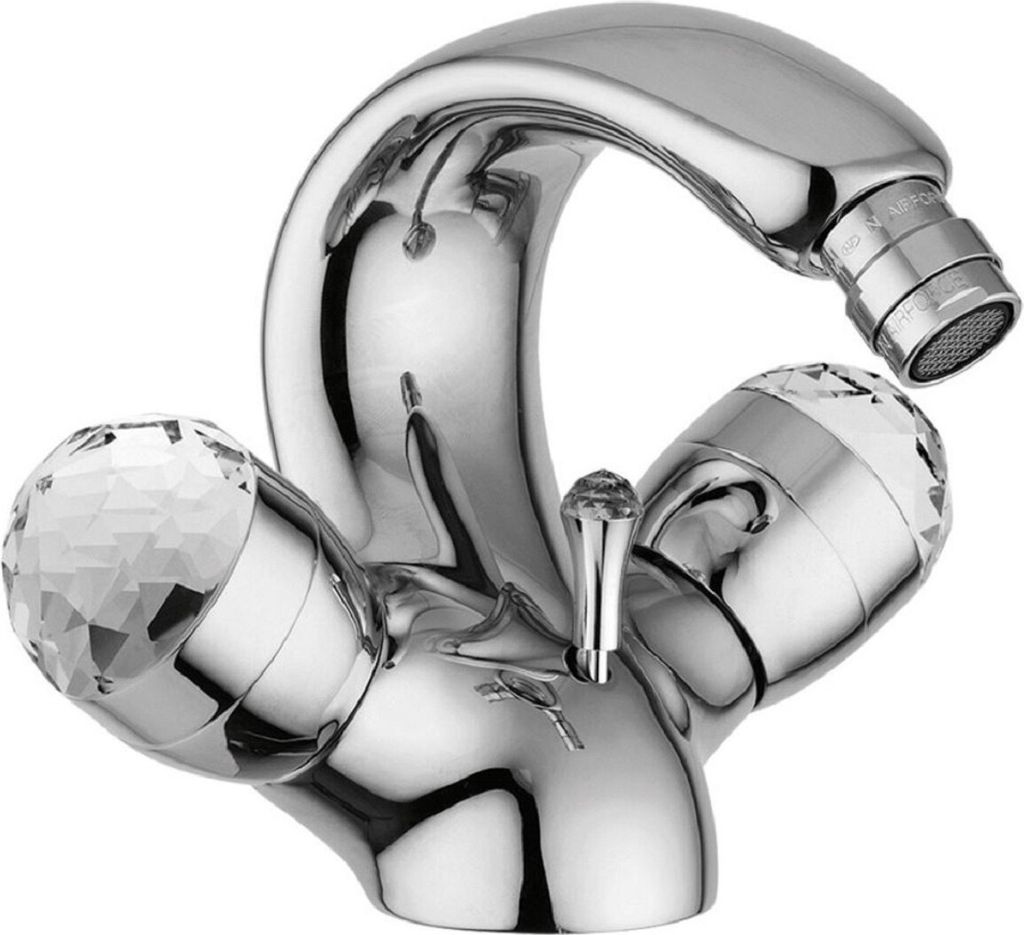 Casa Padrino Luxus Jugendstil Wasserhahn mit Swarovski Kristallglas Silber H. 15,5 cm - Retro Waschtisch Armatur - Einlochbatterie - Erstklassische...