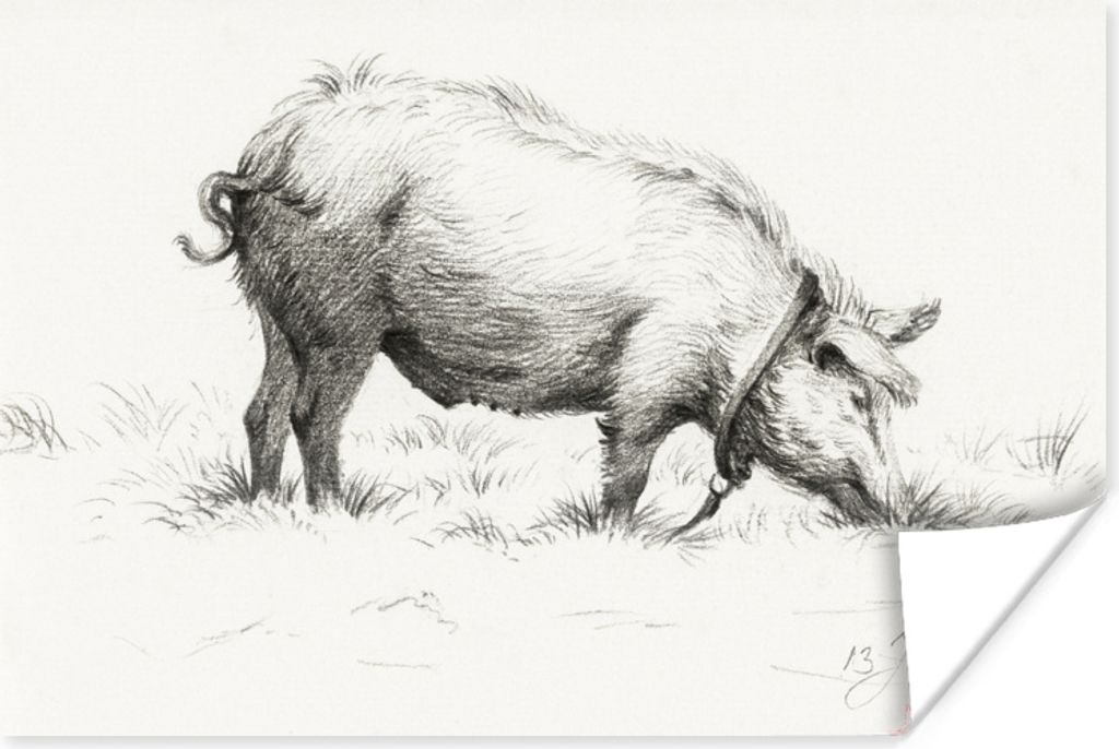 MuchoWow Poster Stehendes Schwein im Gras - Gemälde von Jean Bernard 60x40 cm - Schlafzimmerdekoration