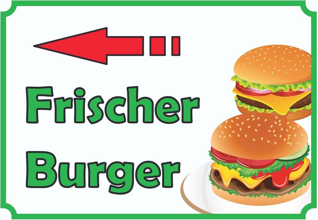 Frischer Burger Schild mit Pfeil links A1 (594x841mm)