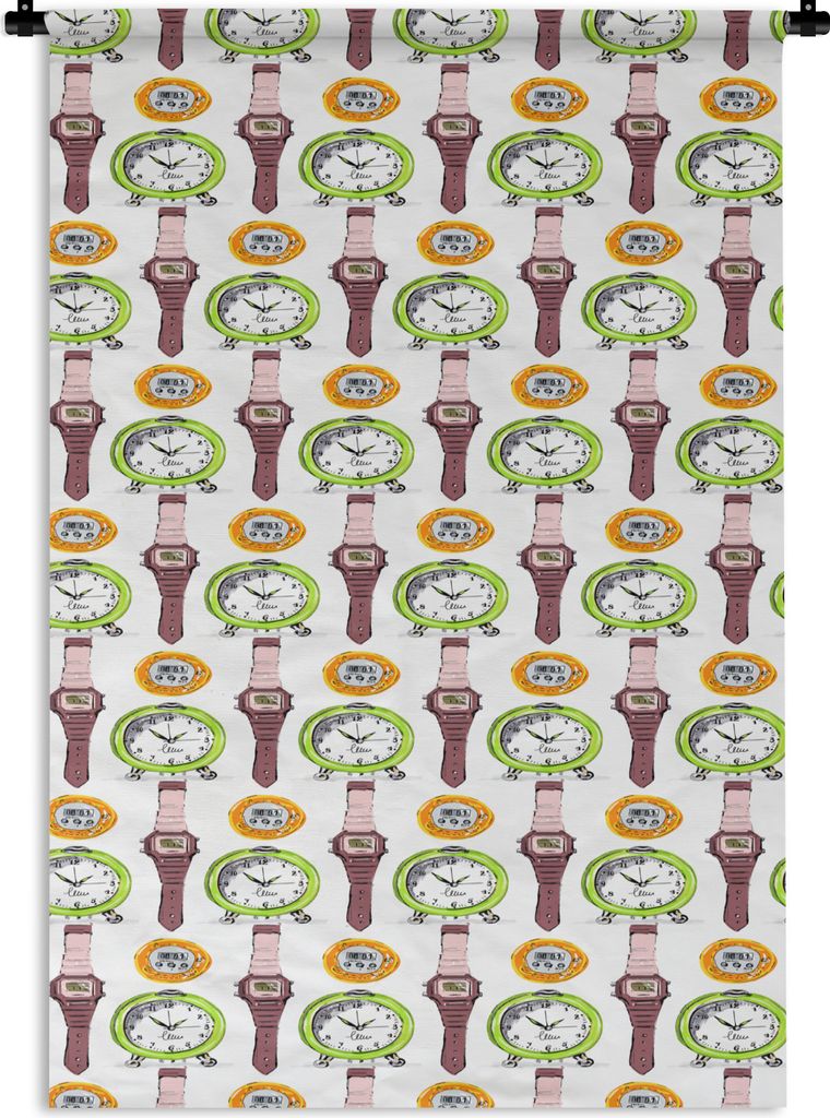 MuchoWow Wandteppich Wandbehang Wecker - Uhren - Stoppuhr - Muster 120x180 cm Tapisserie Dekoration Wandtuch - Schlafzimmer - Dekorationen für d...