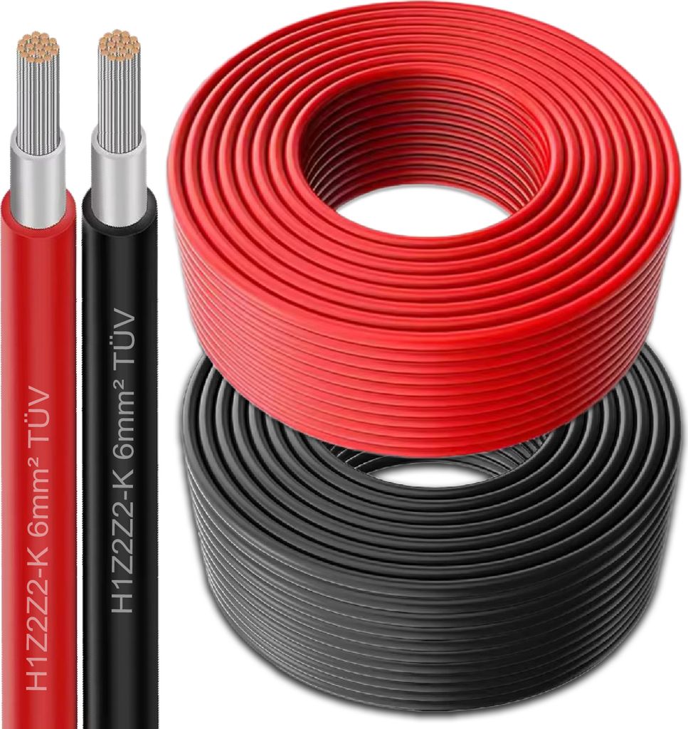 Solar Solarkabel 4 mm² / 6 mm² PV Solarleitung Kabel für Solarmodule 5 -100m Kabel:20 Meter
