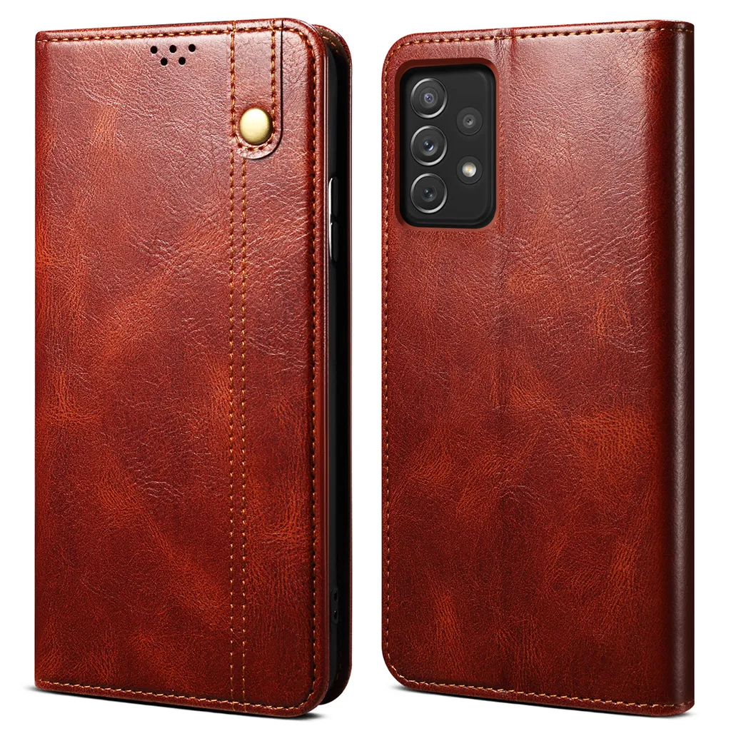 Custodia Samsung Galaxy A73 5G in Pelle Rossa con Portafoglio e Stand