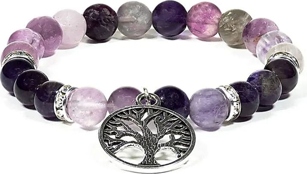 Armband Fluorit/Amethyst mit Lebensbaum – Packung mit 2 Stück – 8 mm