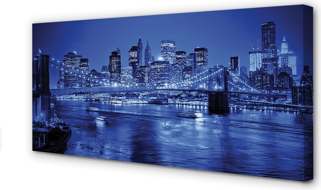 Leinwandbild 120x60 Wandkunst Panorama Brücke Wolkenkratzer Fluss