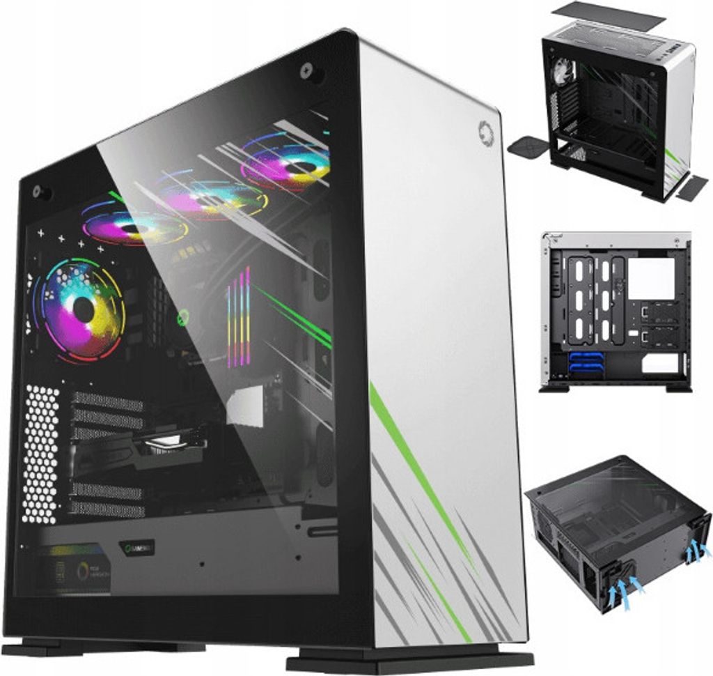 COIL PC-Gehäuse, Vega Pro, Mid-Tower ATX, gehärtetes Glas, ARGB 12cm oder 14cm, Weiß