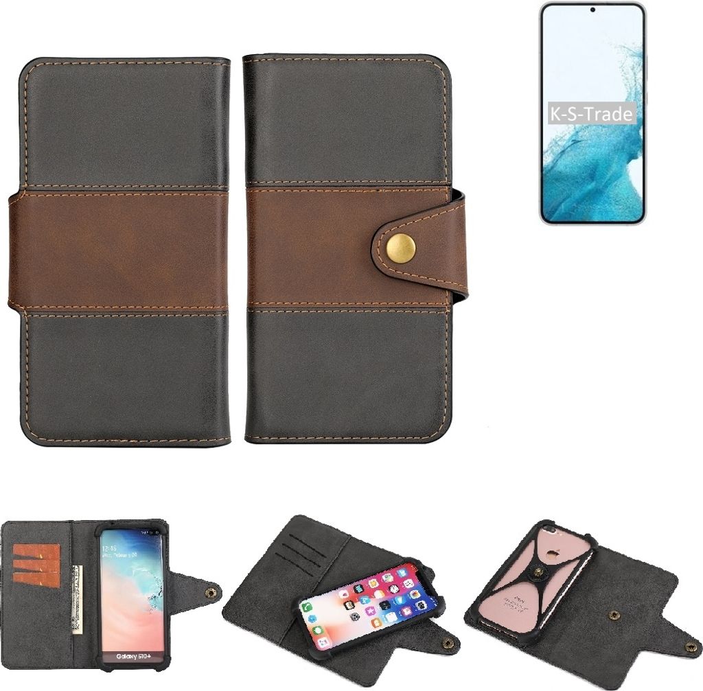 K-S-Trade Handyhülle Schutzhülle Hülle Bookstyle Wallet-Case kompatibel mit Samsung Galaxy S22+ Exynos Bumper Rundumschutz schwarz-braun 1x