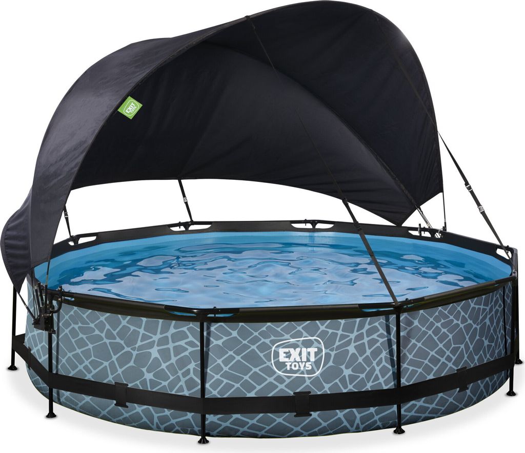 EXIT Stone Pool ø360x76cm mit Filterpump und Sonnensegel - grau